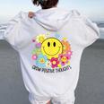 Grow Positive Thoughts イエロー スマイルフェイス 花 キッズ 女の子 レディース オーバーサイズ パーカー バックプリント White