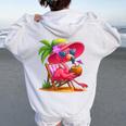 Summer Vibes Pink Flamingo Beach Palm Tree Summer Vacation Women Oversized Hoodie Back Print White