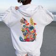 カラフル 花 猫 レディース オーバーサイズ パーカー バックプリント White