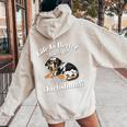& Life Is Better Dapple Dachshund Lover レディース オーバーサイズ パーカー バックプリント Sand