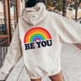 Lgbtq Be You Pocket Gay Pride Lgbt Ally Rainbow Flagintage レディース オーバーサイズ パーカー バックプリント Sand