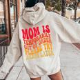 Momは一時的に順不同でおもしろいジョーク ママ向け レディース オーバーサイズ パーカー バックプリント Sand