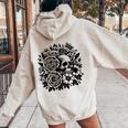 Skull Flower Rad Rock N Roll Graphic Retro レディース オーバーサイズ パーカー バックプリント Sand