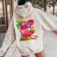 Summer Vibes Pink Flamingo Beach Palm Tree Summer Vacation Women Oversized Hoodie Back Print Sand