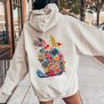 カラフル 花 猫 レディース オーバーサイズ パーカー バックプリント Sand