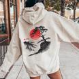 日本の木 赤い月 絵画 日本 夕日 男性 女性 レディース オーバーサイズ パーカー バックプリント Sand