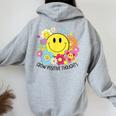 Grow Positive Thoughts イエロー スマイルフェイス 花 キッズ 女の子 レディース オーバーサイズ パーカー バックプリント Sport Grey