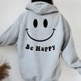 Be Happy Groovy スマイルフェイス かわいい ハッピーピース スマイルフェイス レディース オーバーサイズ パーカー バックプリント Sport Grey