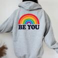 Lgbtq Be You Pocket Gay Pride Lgbt Ally Rainbow Flagintage レディース オーバーサイズ パーカー バックプリント Sport Grey