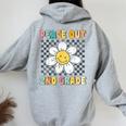 Peace Out Second Grade Retro Groovy Last Day Of 2Nd Grade Women Oversized Hoodie Back Print Sport Grey