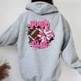 Pink Out Football Breast Cancer Awareness Cheer Mom Mama Women Oversized Hoodie Back Print Sport Grey