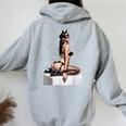 Sexy Girl グラフィックtシャツ セクシー「バッドキティ」ピンナップガール カットアウト。 レディース オーバーサイズ パーカー バックプリント Sport Grey