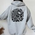 Skull Flower Rad Rock N Roll Graphic Retro レディース オーバーサイズ パーカー バックプリント Sport Grey