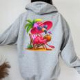Summer Vibes Pink Flamingo Beach Palm Tree Summer Vacation Women Oversized Hoodie Back Print Sport Grey