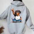 Teckel ロックミュージック 男性 子供 女性 ソーセージ 犬 ダックスフンド 長袖tシャツ レディース オーバーサイズ パーカー バックプリント Sport Grey