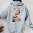 アニメ ワイフ かわいい アニメ 漫画 猫 女の子 甘い レトロ 日本 レディース オーバーサイズ パーカー バックプリント Sport Grey