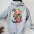 カラフル 花 猫 レディース オーバーサイズ パーカー バックプリント Sport Grey