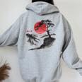 日本の木 赤い月 絵画 日本 夕日 男性 女性 レディース オーバーサイズ パーカー バックプリント Sport Grey