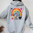 私はもう2歳 女の子のためのかわいいレインボーバースデーデザイン レディース オーバーサイズ パーカー バックプリント Sport Grey