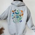 花 蝶々 かわいい フラワー 蝶 アート メンズ レディース 服 母 女性用 おしゃれ レディース オーバーサイズ パーカー バックプリント Sport Grey