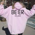 Beer O'clock ビールタイム 面白いギフト ビール愛好家 レディース オーバーサイズ パーカー バックプリント Light Pink