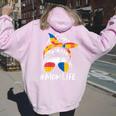 Building Block Messy Bun Mom Life Master Builder Women Oversized Hoodie Back Print Light Pink