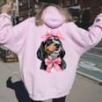 Coquette Bow Coonhound Dog Mom ピンクリボンガール レディース オーバーサイズ パーカー バックプリント Light Pink