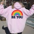 Lgbtq Be You Pocket Gay Pride Lgbt Ally Rainbow Flagintage レディース オーバーサイズ パーカー バックプリント Light Pink