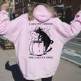 Magic Coffee Cat 面白い猫 レディース オーバーサイズ パーカー バックプリント Light Pink