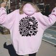 Skull Flower Rad Rock N Roll Graphic Retro レディース オーバーサイズ パーカー バックプリント Light Pink