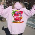 Summer Vibes Pink Flamingo Beach Palm Tree Summer Vacation Women Oversized Hoodie Back Print Light Pink