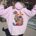 カラフル 花 猫 レディース オーバーサイズ パーカー バックプリント Light Pink