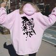 フクロウ -ブラックホワイト-クールな女性男性子供動物 Owl レディース オーバーサイズ パーカー バックプリント Light Pink