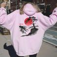 日本の木 赤い月 絵画 日本 夕日 男性 女性 レディース オーバーサイズ パーカー バックプリント Light Pink
