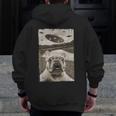 French Bulldog And UFO UFO And French Bulldog Selfie Men Zip Up Hoodie Back Print