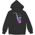 サクソフォン プレーヤー ジャズ 音符 サクソフォン カラフル サックス Hoodie
