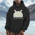 Annyeonghaseyo 笑うかわいいウサギ ハングル 韓国語アルファベット パーカー