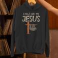 吊り下げナマケモノ ホールド オン イエス 神 クリスチャン メンズ レディース キッズ パーカー