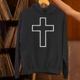 白い十字の記号の輪郭の服の設計聖十字架 Hoodie