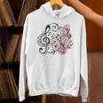 ピアノの鍵盤、音符、花 Hoodie