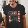 French Bulldog Dog Motif USA Patriot 4th Of July Men's V-Neck T-Shirt