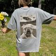 French Bulldog And UFO UFO And French Bulldog Selfie Women's Comfort Colors T-Shirt Back Print Grey