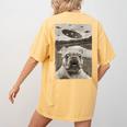French Bulldog And UFO UFO And French Bulldog Selfie Women's Comfort Colors T-Shirt Back Print Mustard