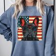 French Bulldog Dog Motif USA Patriot 4th Of July Comfort Colors Sweatshirt Blue Jean