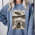 French Bulldog And UFO UFO And French Bulldog Selfie Comfort Colors Sweatshirt Blue Jean