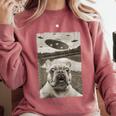 French Bulldog And UFO UFO And French Bulldog Selfie Comfort Colors Sweatshirt Crimson