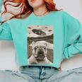 French Bulldog And UFO UFO And French Bulldog Selfie Comfort Colors Sweatshirt Chalky Mint