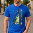 Camo US Flag French Bulldog Frenchie Patriot Dog Lover Men's Casual T-Shirt Royal Blue