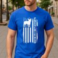 French Bulldog American Flag Frenchie Dog Men's Casual T-Shirt Royal Blue