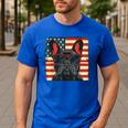 French Bulldog Dog Motif USA Patriot 4th Of July Men's Casual T-Shirt Royal Blue